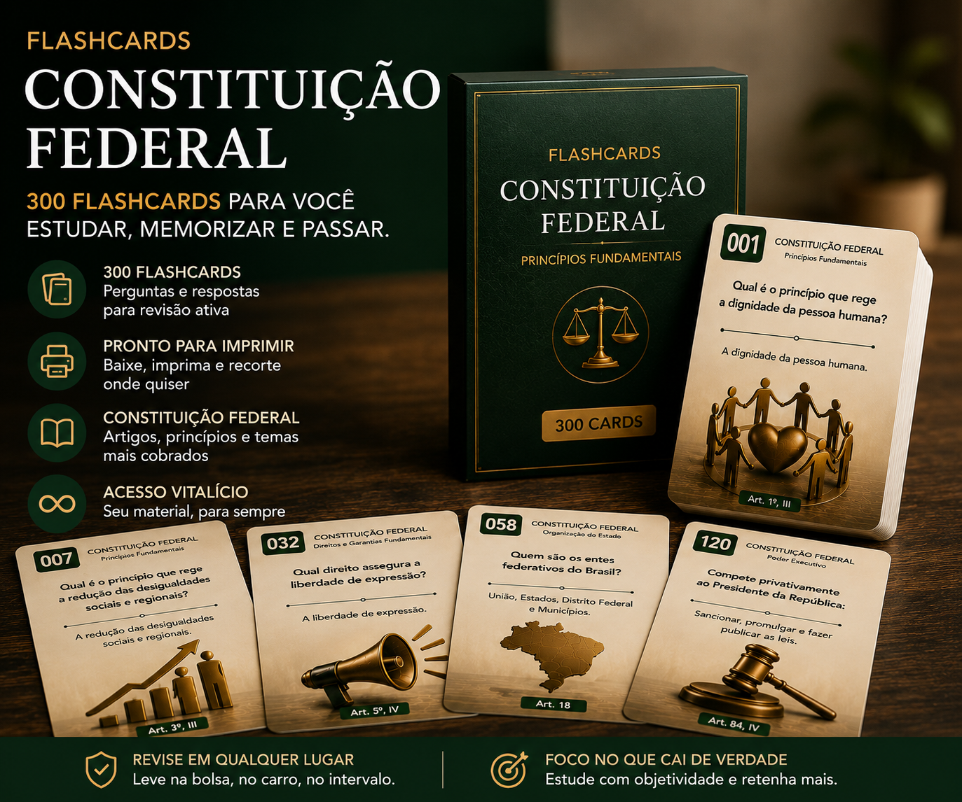 Baralho de flashcards da Constituição Federal com caixa e cards